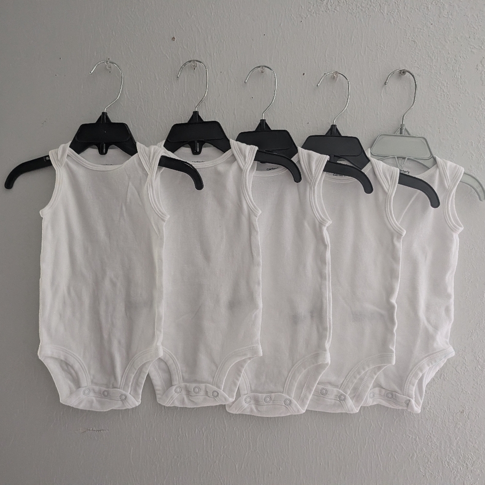 Carter's White Sleeveless Baby One-Piece Bodysuits - Set of 5
